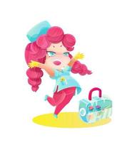 Jumping cartoon nurse with vaccine box vector