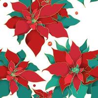 Winter Poinsettia seamless pattern for Christmas packaging and wrapping paper or textiles. Poinsettia silk leaves with golden line on a white background.