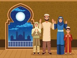 familia musulmana en la noche vector