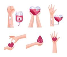 seis iconos de donantes de sangre vector