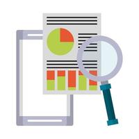 cellphone with documents and magnifying glass vector
