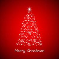 Christmas tree from stars on red background. Simple vector illustration