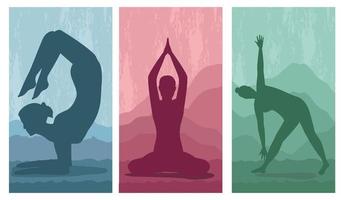 tres posiciones de yoga vector