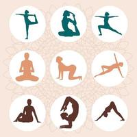 nine yoga poses vector