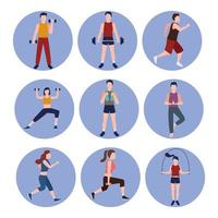 nine fitness persons vector