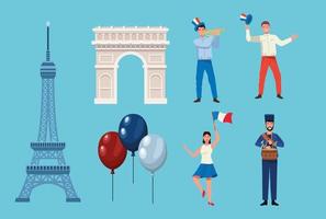 seven bastille day icons vector