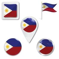 Set of icons of the national flag of Philippines. Button, pointer and checkbox. vector