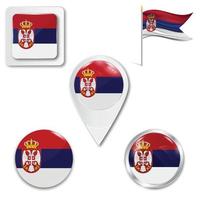 conjunto de iconos de la bandera nacional de serbia. botón, puntero y casilla de verificación. vector