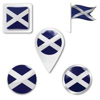 Set of icons of the national flag of Scotland. Button, pointer and checkbox. vector