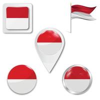 Set of icons of the national flag of Indonesia. Button, pointer and checkbox. vector