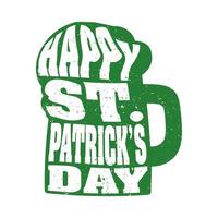 happy saint patricks day lettering in beer jar silhouette vector