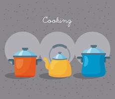 kitchen pots icons vector