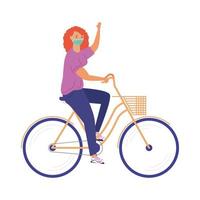 woman wearing medical mask in bicycle outdoor activity vector