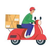 delivery worker in motorcycle icon vector