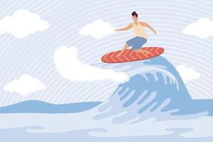 hombre surfeando en ola vector