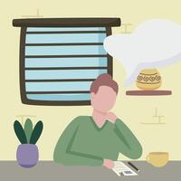 man dreaming in the workplace avatar character vector