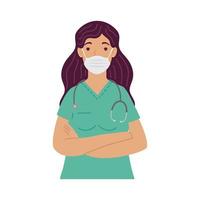 female doctor wearing medical mask with stethoscope character vector