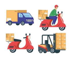 bundle of four delivery service set icons vector