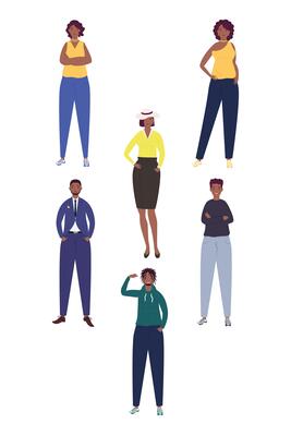 group of six persons afro characters