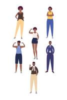 group of six persons afro avatars characters vector