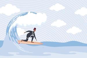 afro surfer in wave vector