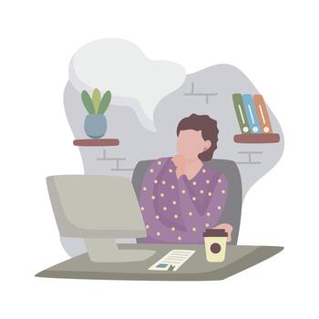 man dreaming in the workplace with desktop character vector