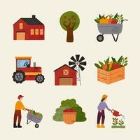 bundle of nine farm and agriculture set icons vector