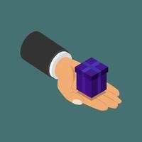 Gift in hand isometric vector