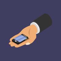 Smartphone in isometric hand vector