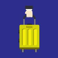 Hand holds travel suitcase vector