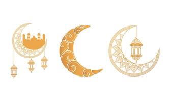 ramadan kareen celebration card with golden moons and lanterns vector