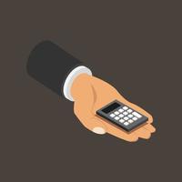 Calculator in isometric hand vector