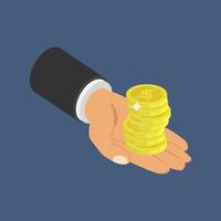 Coins in isometric hand vector