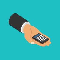 Calculator in isometric hand vector