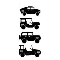 conjunto de jeeps sobre fondo blanco vector