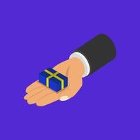 Gift in hand isometric vector