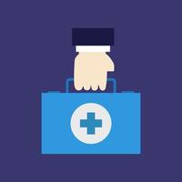 Hand holds medical suitcase vector
