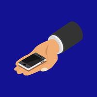 Smartphone in isometric hand vector