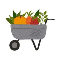 wheelbarrow farm tool with vegetables vector