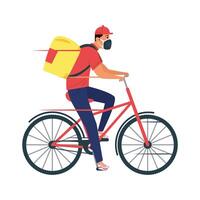 delivery service worker wearing medical mask in bicycle vector