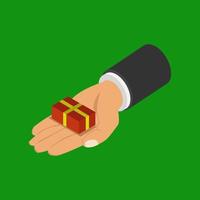 Gift in hand isometric vector