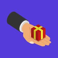 Gift in hand isometric vector