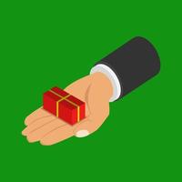 Gift in hand isometric vector