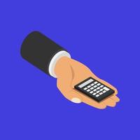 Calculator in isometric hand vector