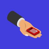 Calculator in isometric hand vector