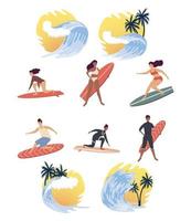 six surfers and waves vector