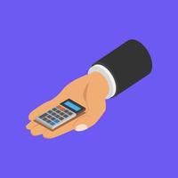 Calculator in isometric hand vector