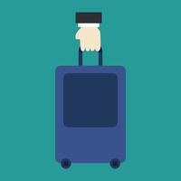 Hand holds travel suitcase vector