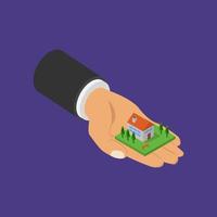 House in hand isometric vector