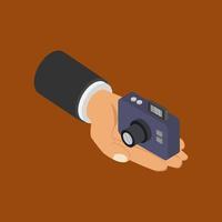 Camera in hand isometric vector